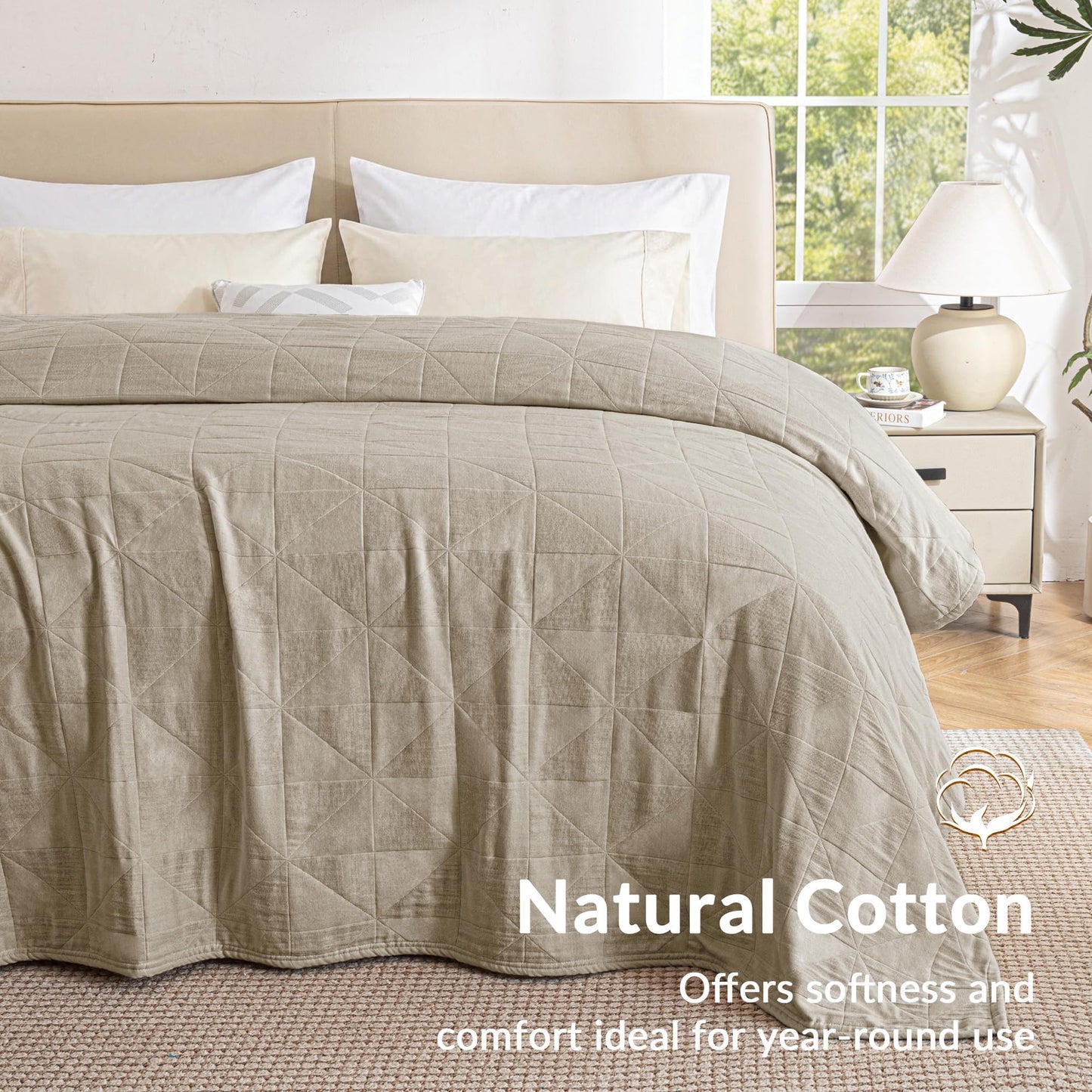 Exclusivo Mezcla 100% Cotton Muslin Blanket for Bed, Queen Size 4-Layer Moisture-Wicking and Breathable Ultra Soft Gauze Blanket for Spring Summer, 90"x90", Khaki