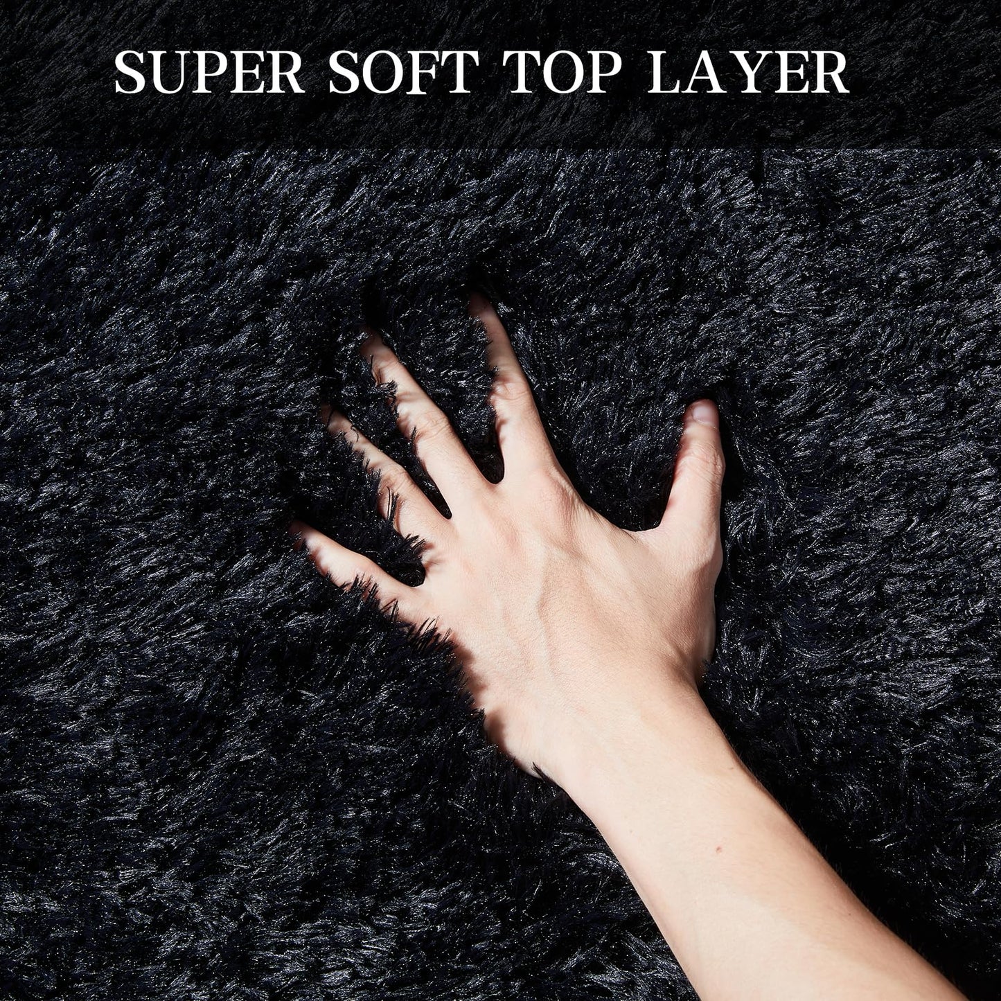 KNZE Super Soft Area Rugs for Living Room 5x7 Black, Fluffy Furry Shaggy Fuzzy Area Rug, Upgrade Anti-Skid Rectangular, High Pile Soft Throw Rug for Bedroom and Kids Room, Home Decor Aesthetic