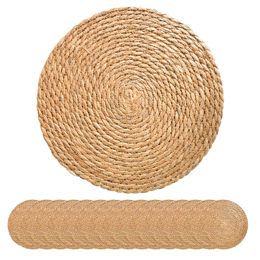 13 Inch Round Woven Plate Placemats Set of 15, Farmhouse Rustic Straw Braided Chargers Place Mats, TwinnekYR Large Boho Cattail Weave Table Mats, for Dining Plates Table Decor Home Wedding Party