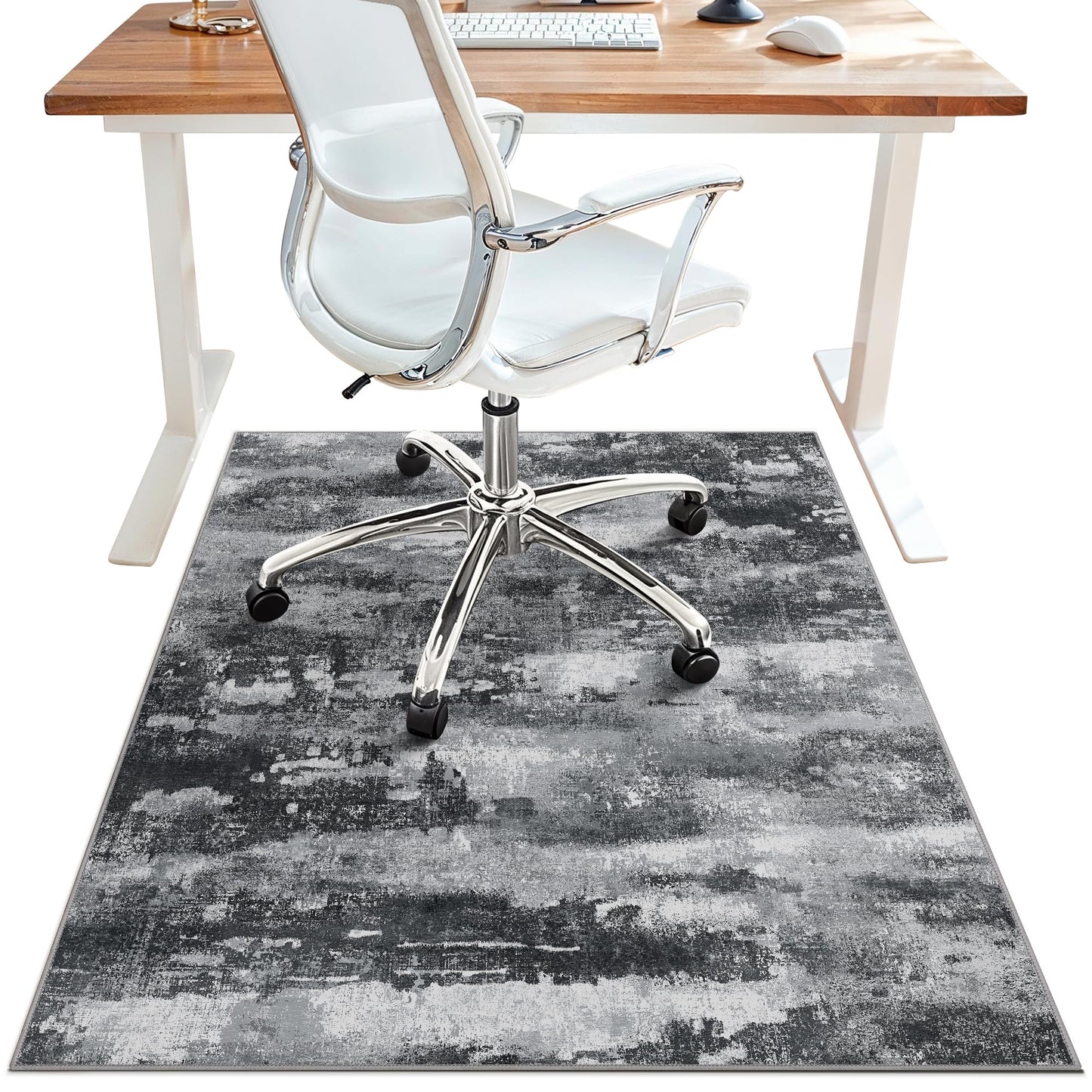 Office Chair Mat for Hardwood Tile Floor, Abstract 36"X 48" Desk Mats for Office Chair on Rolling Chairs Carpet, Desk Anti-Slip 1/5" Thick Rug for Computer Chair, Thin Low-Pile Floor Mat, Dark
