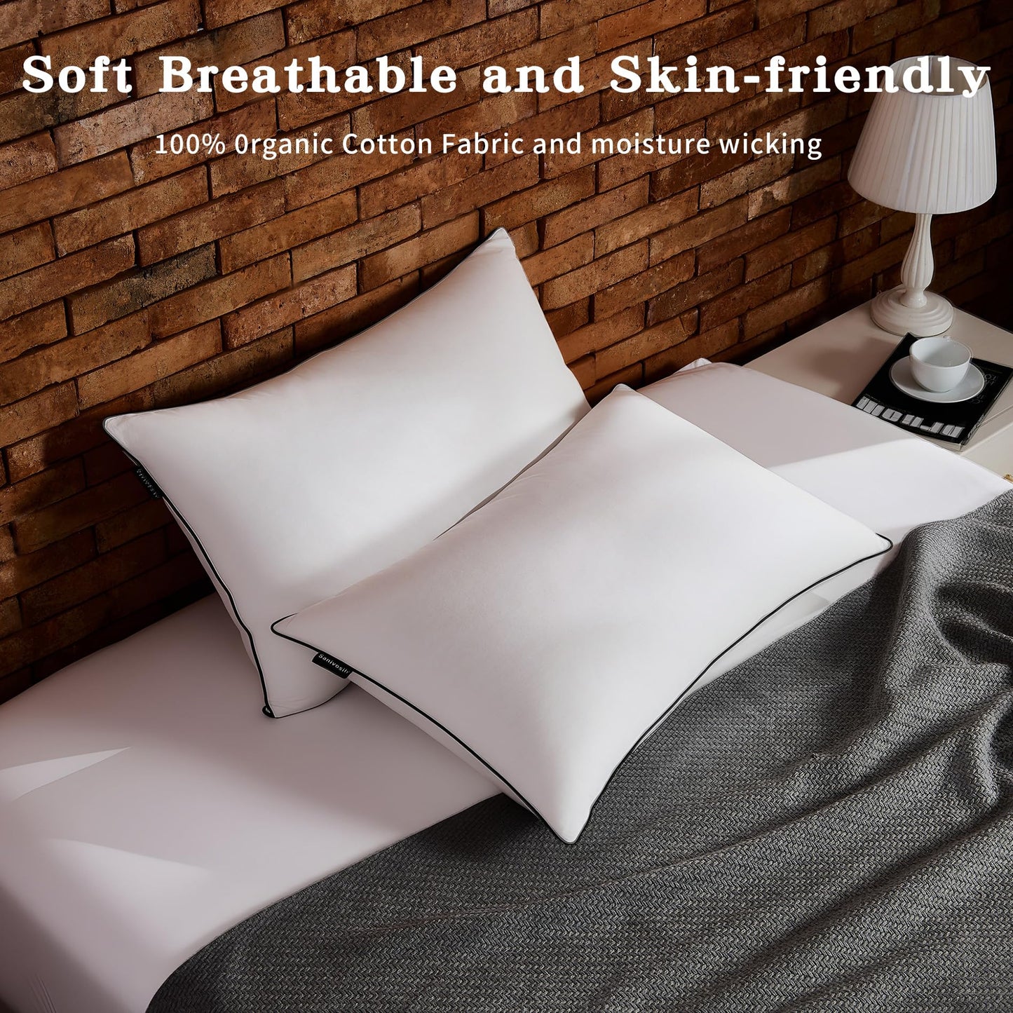 Feather Down Pillow King Size Set of 2, 100% Cotton Luxury Hotel Collection Bed Pillows for Sleeping, Down Surrounded Fluffy Soft Medium Firm Pillows for Side Back Stomach Sleepers 20" x 36"