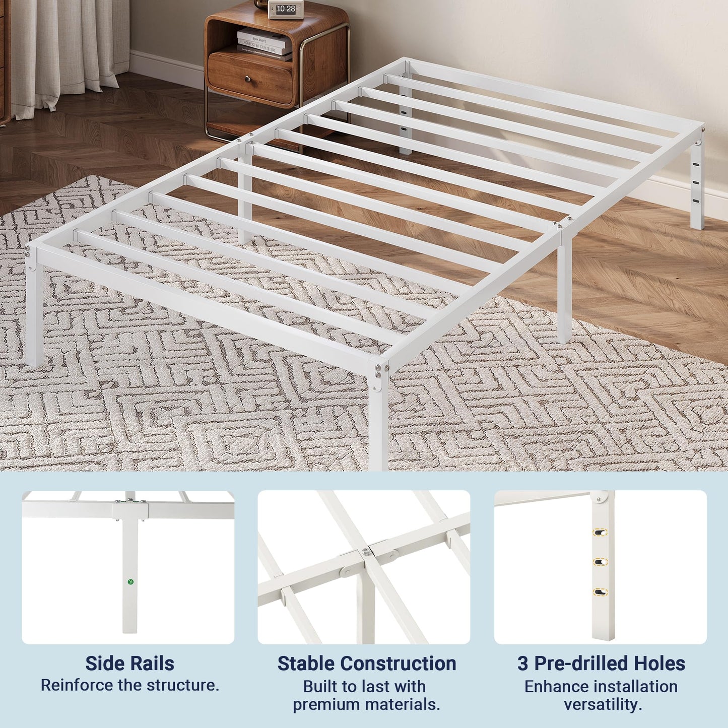 Allewie Twin Bed Frame, 12 Inch Metal Platform Beds with Storage Space, No Box Spring Required and Easy Assembly, White
