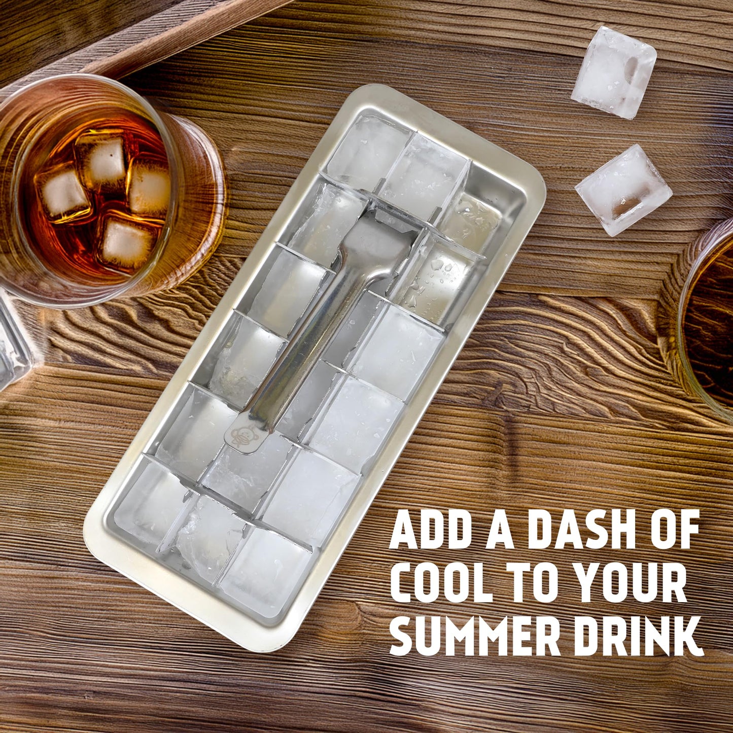 Captain Cranberry Stainless Steel Ice Cube Tray with lever (11", 18 cubes), Classic Metal Ice Cube Trays for Freezer, Vintage & Retro, Non Toxic, Plastic Free, Dishwasher safe