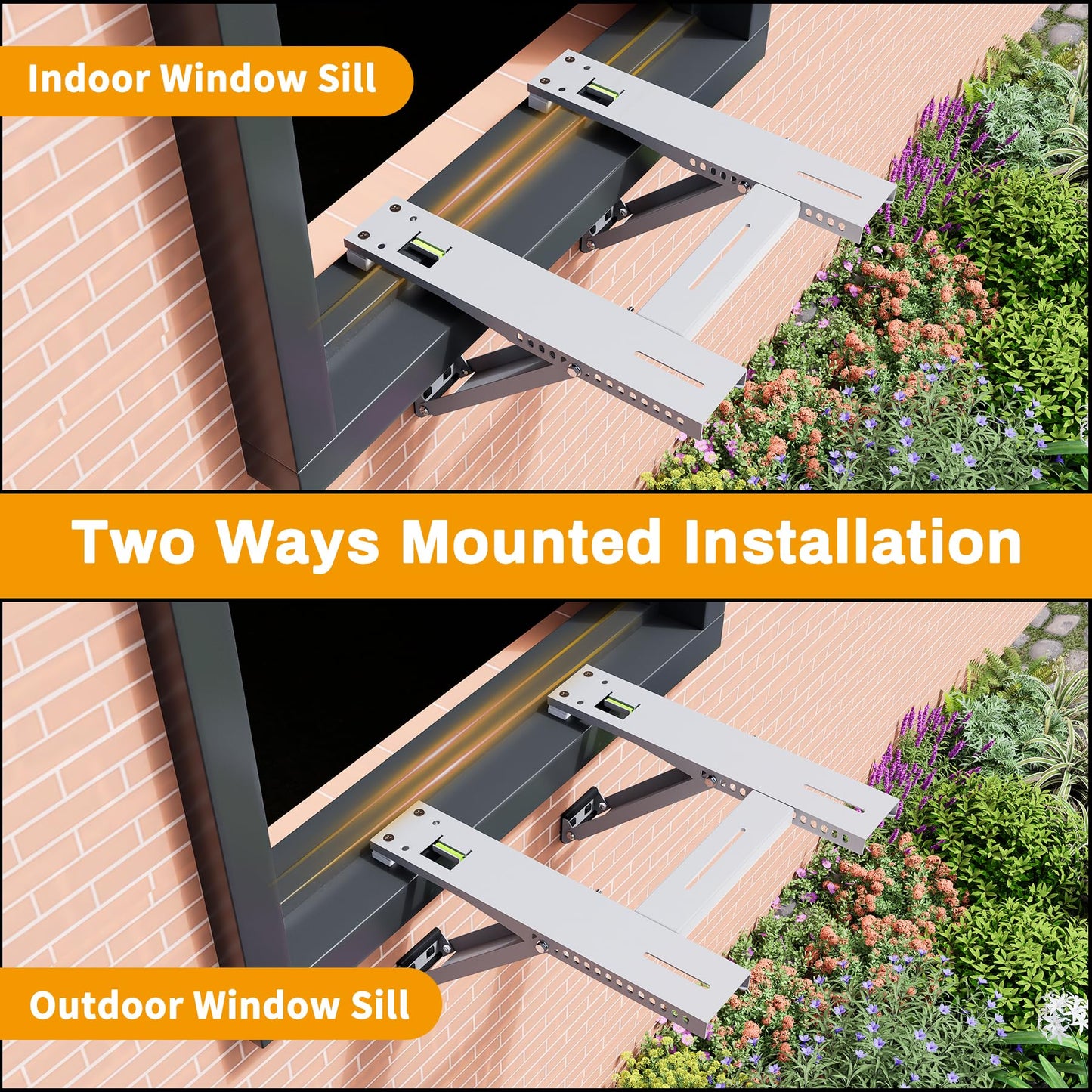 Powrocket Window Air Conditioner Support Bracket with 2 Arms,Window AC Brackets Fits 5,000-22,000 BTU AC Units,Heavy Duty Air Conditioner Brackets for Windows,Up to 200 lbs