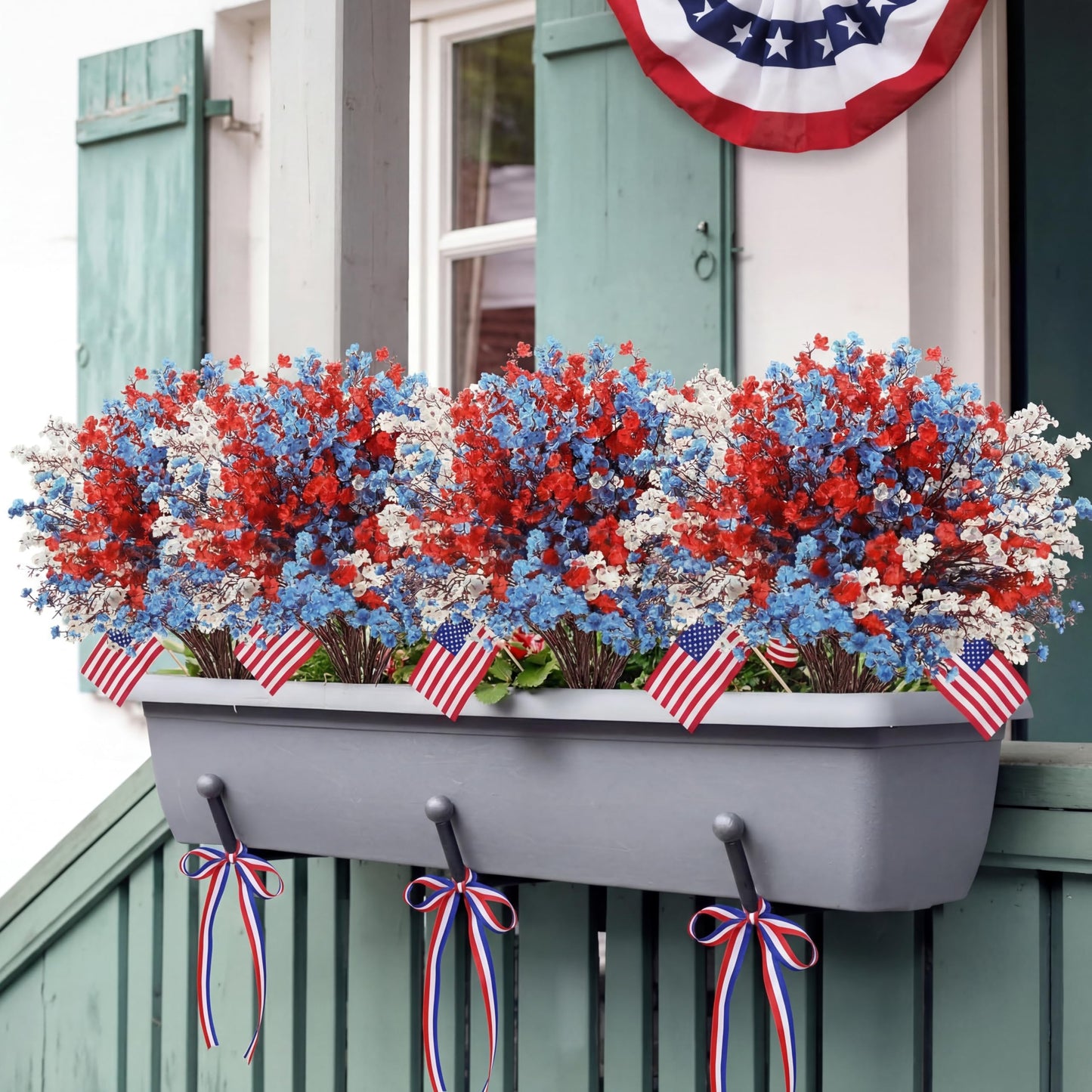Lyrow 48 Pcs Red Blue White Patriotic Artificial Flowers 4th of July Table Centerpieces Decor Fake Babys Breath Pick Stems Floral Arrangement for 250th Anniversary Veterans Day Home Outdoor