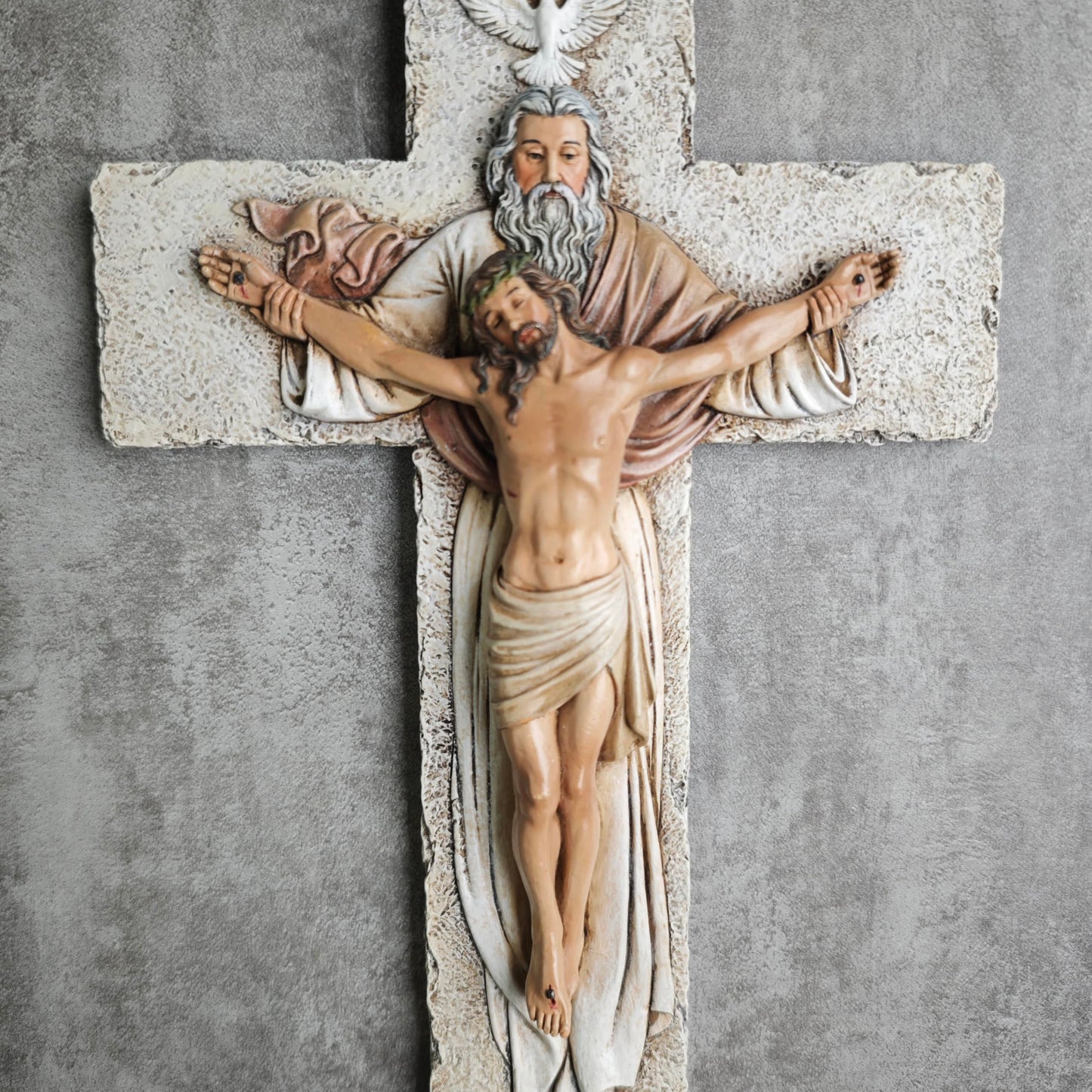 BC Catholic Holy Trinity Crucifix Wall Cross, 9.5" H Jesus Christ Inspirational Home Décor, Catholic Gifts, Religious Wall Sculpture handpainted by Buildclassic
