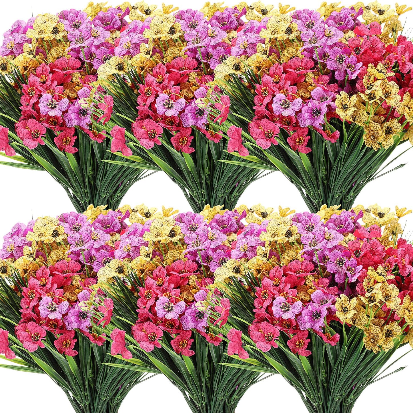 Lyrow 100 Bundles Violet Artificial Flowers, UV Resistant Faux Flowers Outdoor, Faux Silk Flowers, Fake Violet Flowers Bulk for Front Porch Hanging Garden Courtyard Farmhouse Home(Colorful)
