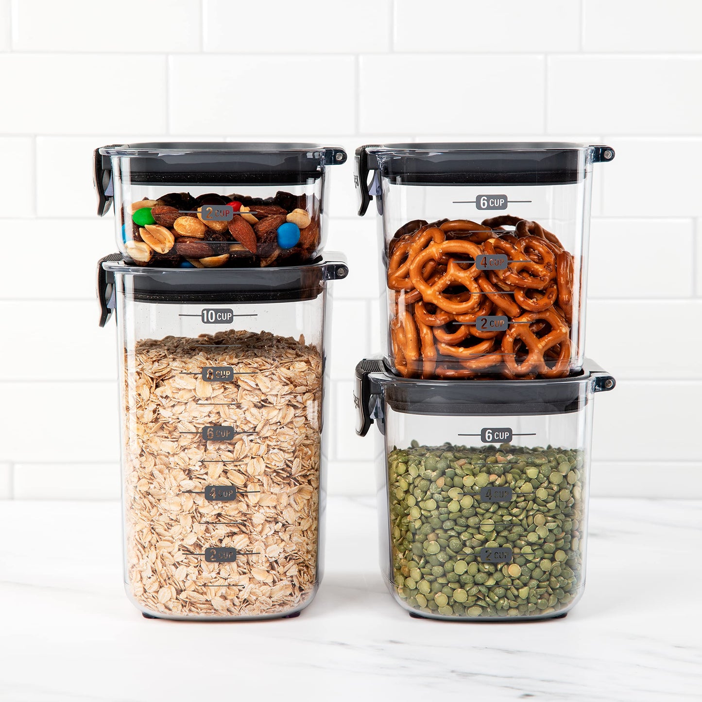 Progressive International ProKeeper+ 4-Piece Clear Plastic Modular Airtight Pantry Food/Snack Kitchen Storage Organization Container Canister Set