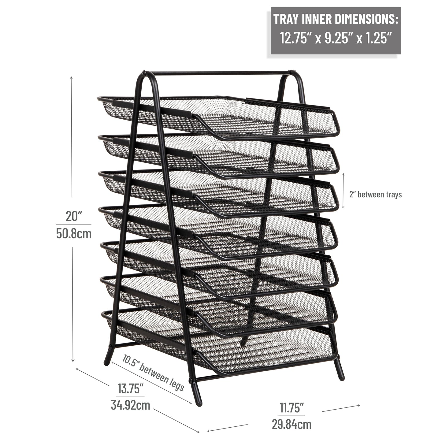 Mind Reader 7-Tier Paper Tray, Desktop Organizer, File Storage, Office, Metal Mesh, Black