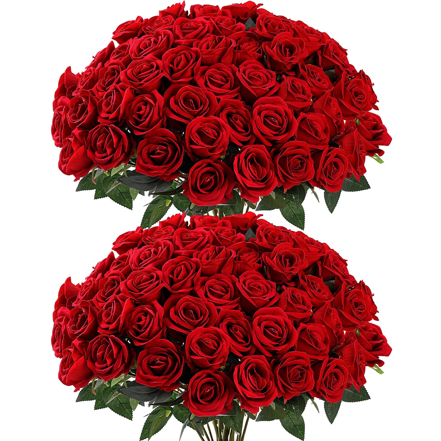 Sggvecsy 50 Pcs Artificial Roses Red Flowers Fake Velvet Silk Roses with Stems Bulk Realistic Faux Flowers for Bridal Bouquets Wedding Centerpieces Valentines Day DIY Home Party Decor (Red)
