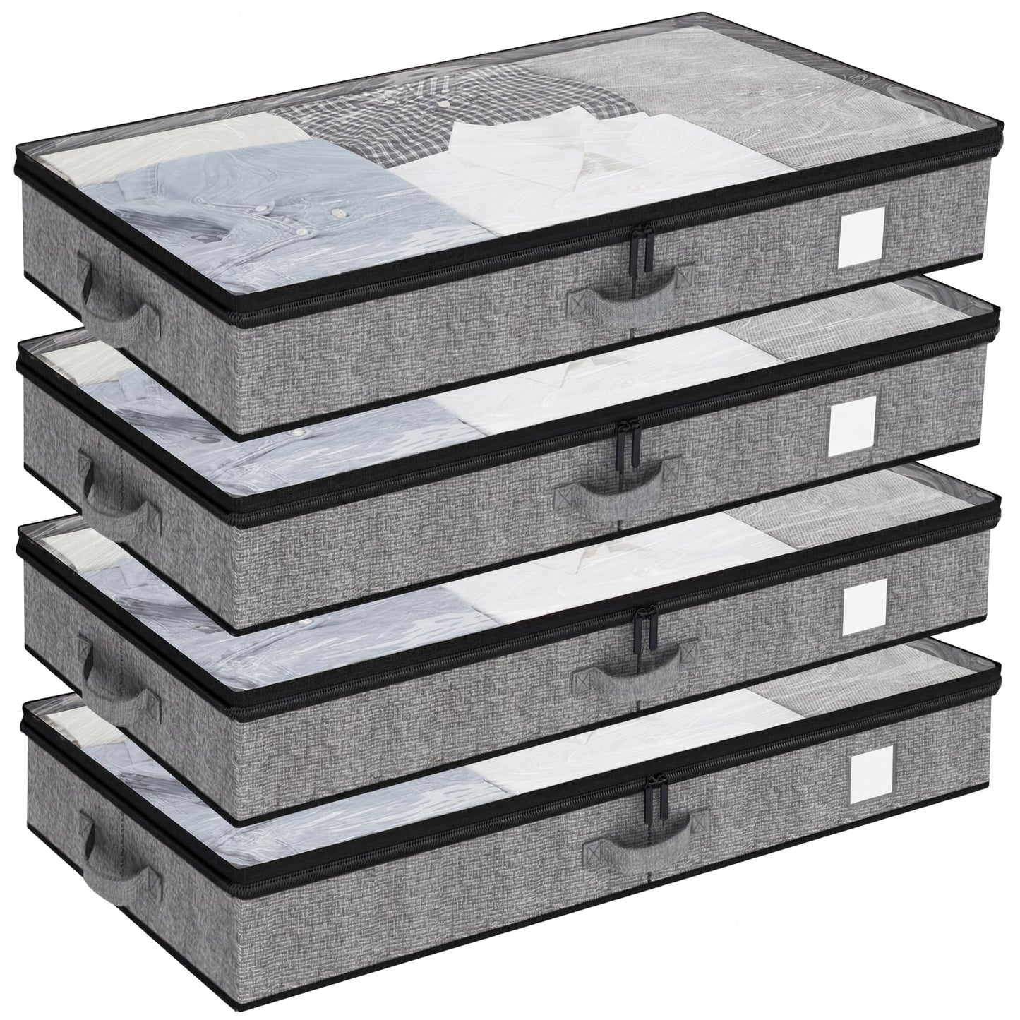 Fixwal Under Bed Storage Containers 4 Pack, Reinforced Underbed Organizer Below 4.5 Inches Low Profile Clothes Storage Bins with Sturdy Sidewalls and Bottom