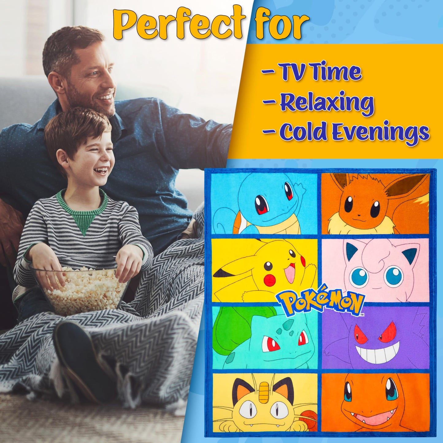 Pokemon Soft Fleece Bed Blanket, Warm Bed Throw 51 x 59 inches for Sofa Bedroom Accessories, Anime Gifts for Kids Teens