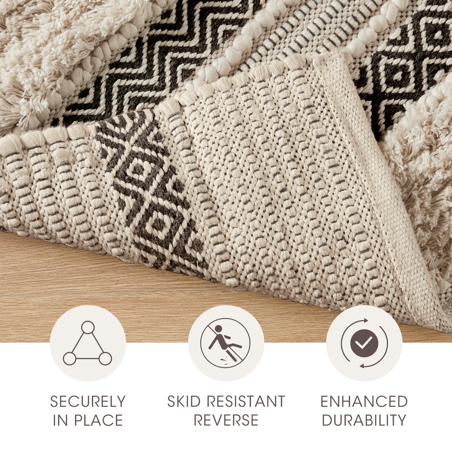 INK+IVY Bath Rug Hand-Woven Texture Shaggy Striped Soft & Water Absorbent, Boho Bathroom Décor Bath-Mats, Non-Slip Absorbent Quick Dry Mats for Tub, Shower Room, Asher, 20x32, Black 1 Piece
