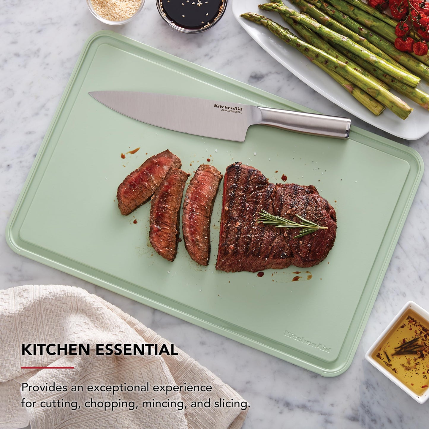 KitchenAid Classic Plastic Cutting Board with Perimeter Trench and Non Slip Edges, Dishwasher Safe, 12 inch x 18 inch, Green
