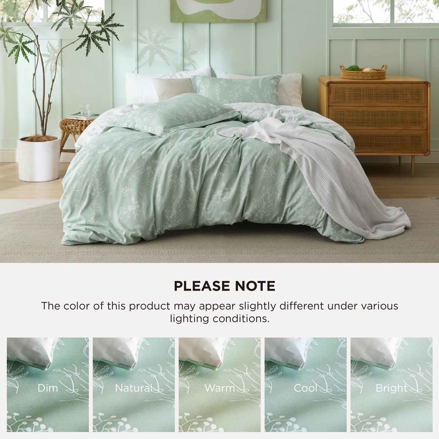 Bedsure Full Comforter Set - Sage Green Bed Set, 3 Pieces Cute Floral Bedding, 1 Soft Reversible Botanical Flowers Comforter and 2 Pillow Shams