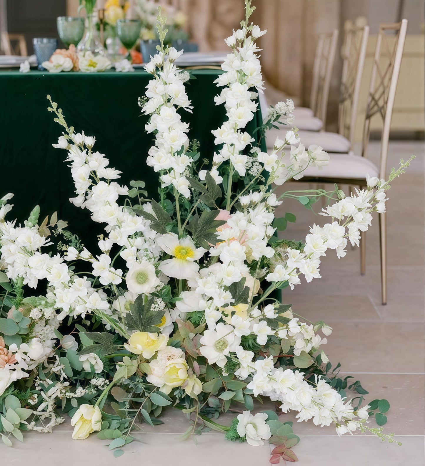 White Delphinium Artificial Flowers,8PCS Long Stem Silk Larkspur Flowers 33.5'' Faux Delphinium Stems for Tall Vase Home Wedding Table Decor(White)