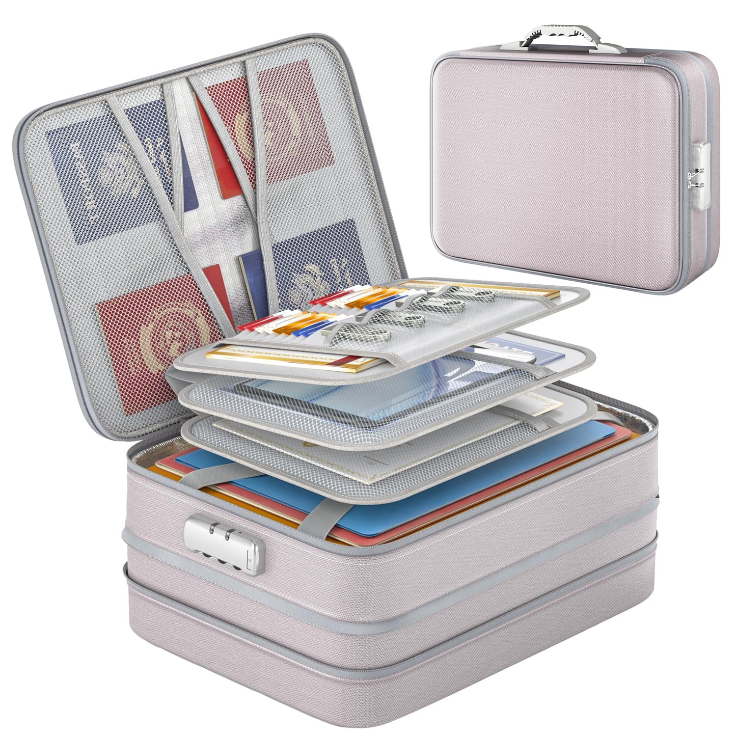 Nacial 5200℉ Fireproof Document Box with Lock, Expandable Document Organizer, Heat Insulated Fireproof Waterproof Box for File Storage, ﻿Portable Sturdy Handle for Important Documents Home Travel
