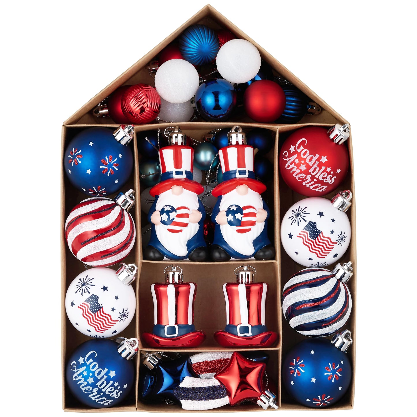 Valery Madelyn 4th of July Tree Decorations for Patriotic Memorial Day Ornaments, 50ct Medium Red White Blue Shatterproof Americana Gnome for Independence Day USA 250th Anniversary Hanging Ball Decor