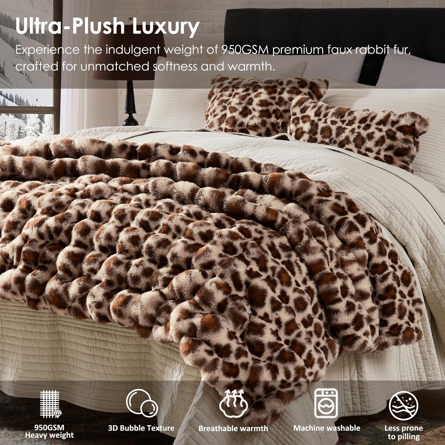 WDCOZY Cheetah Leopard Print Bubble Throw Blanket, Luxury Faux Rabbit Fur Mink Plush Throw for Couch, Sofa and Bed, Soft Fluffy Fuzzy Cozy Blanket for Women, 50x60 inches, Chocolate Brown, 950 GSM