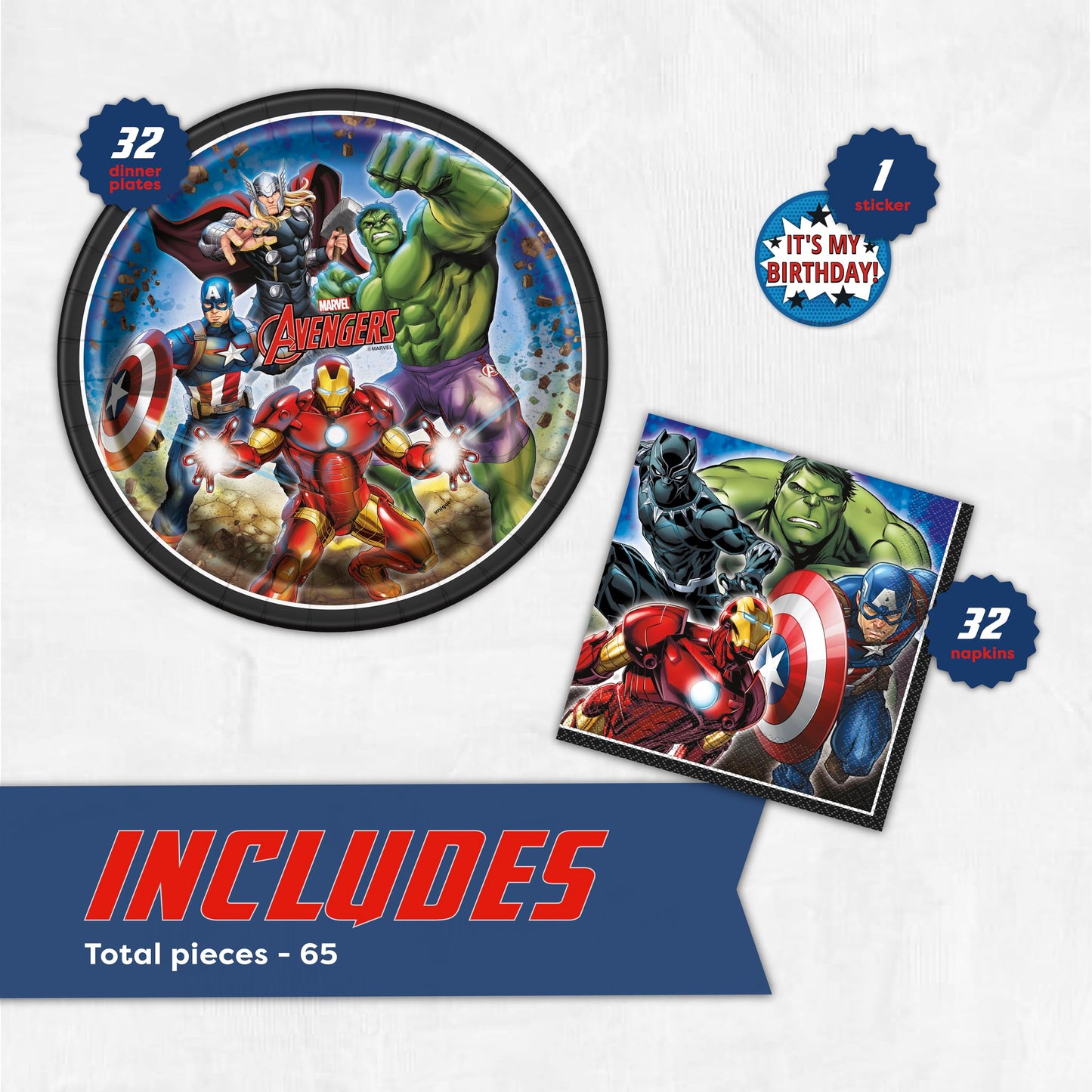 Avengers Plates and Napkins for 32 Guests | Avengers Birthday Decorations for Superhero Party | Officially Licensed