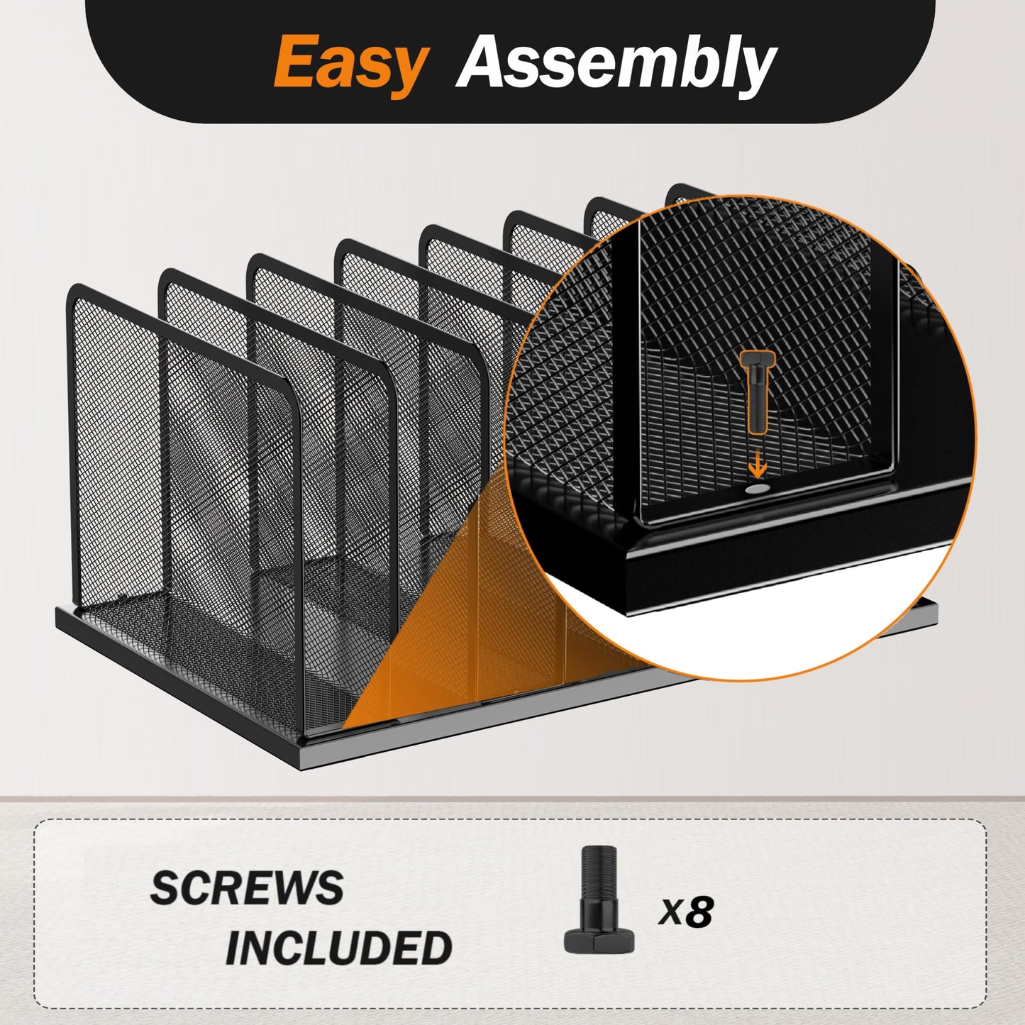 Kuntine.B Desk File Organizer Upright Mesh Desktop Organizer File Sorter Office Organization File Holder for Home, Office & Classroom (Black, 2 Pack 7-Section)