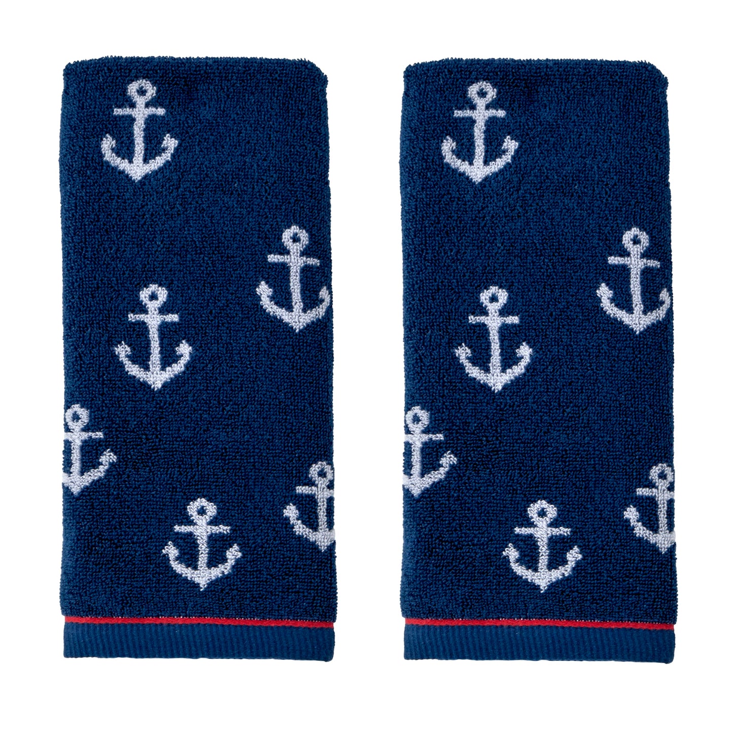 SKL Home Anchor Hand Towel 2pc Set for Bath/Kitchen/Bar & Gift, Navy