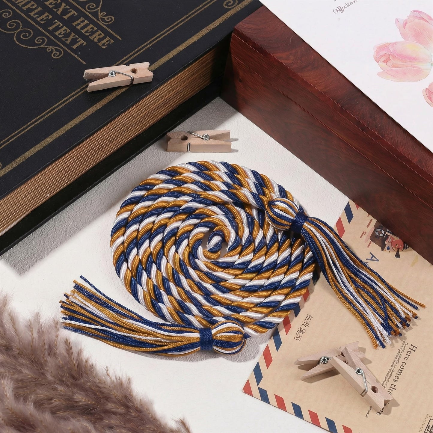 TFTAFAN 36 pcs Graduation Honor Cords Bulk 68" Grad Braided Honor Cord with Tassel for Commencement, Academic Achievements, School Ceremonies and Student Organizations (Royal Blue White and Gold)