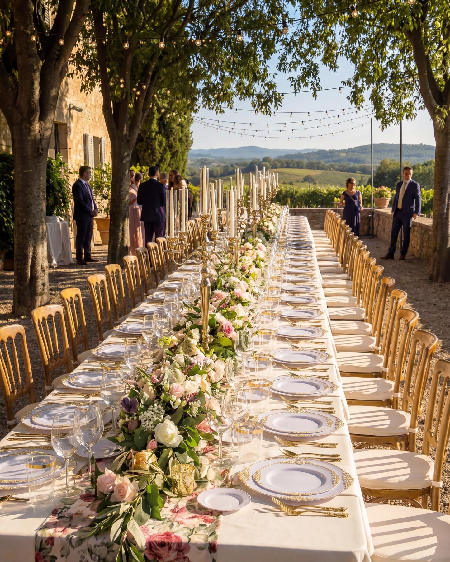 Nervure 350PCS Gold Plastic Dinnerware - White and Gold Disposable Plates for 50 Guests - 100 White Disposable Plates, 150 Plastic Silverware, 50 Cups, 50 Napkins for Wedding & Party & Graduation