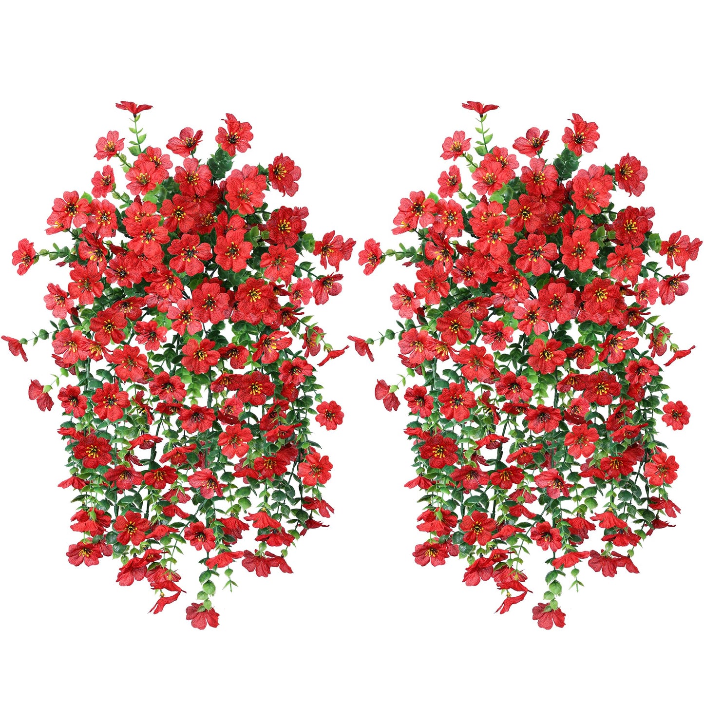 INSPRING Artificial Faux Outdoor Outside Flowers Plants, 2 PCS Fake Silk UV Resistant Look Real Red Daisy Trailing Vines for Front Door Porch Planter Urn Patio Balcony Decoration