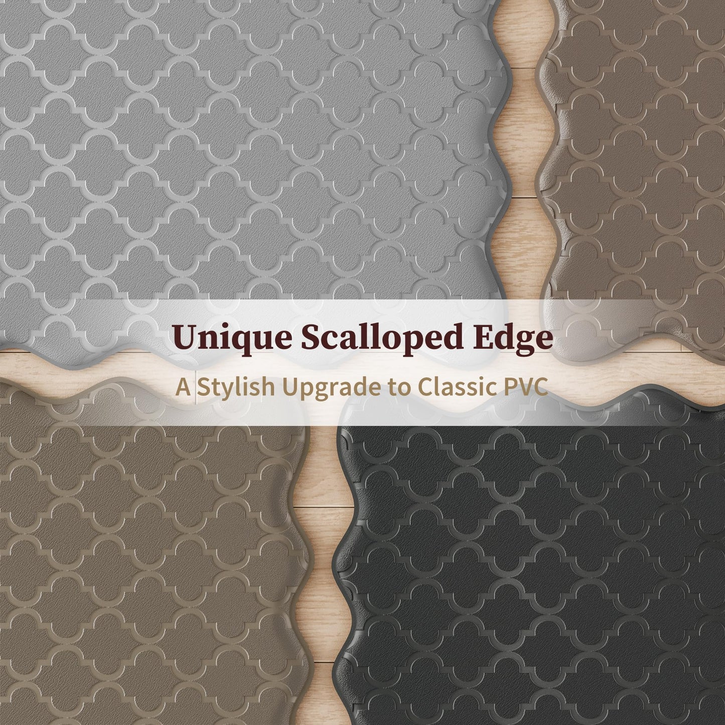 Arenarug Upgrade Scalloped Embossed Kitchen Mats for Floor 2PCS Cushioned Anti Fatigue Waterproof Foam Kitchen Rugs Non Slip Washable Comfort Standing Mat for Sink Laundry, 17.3"x30"+17.3"x59", Black
