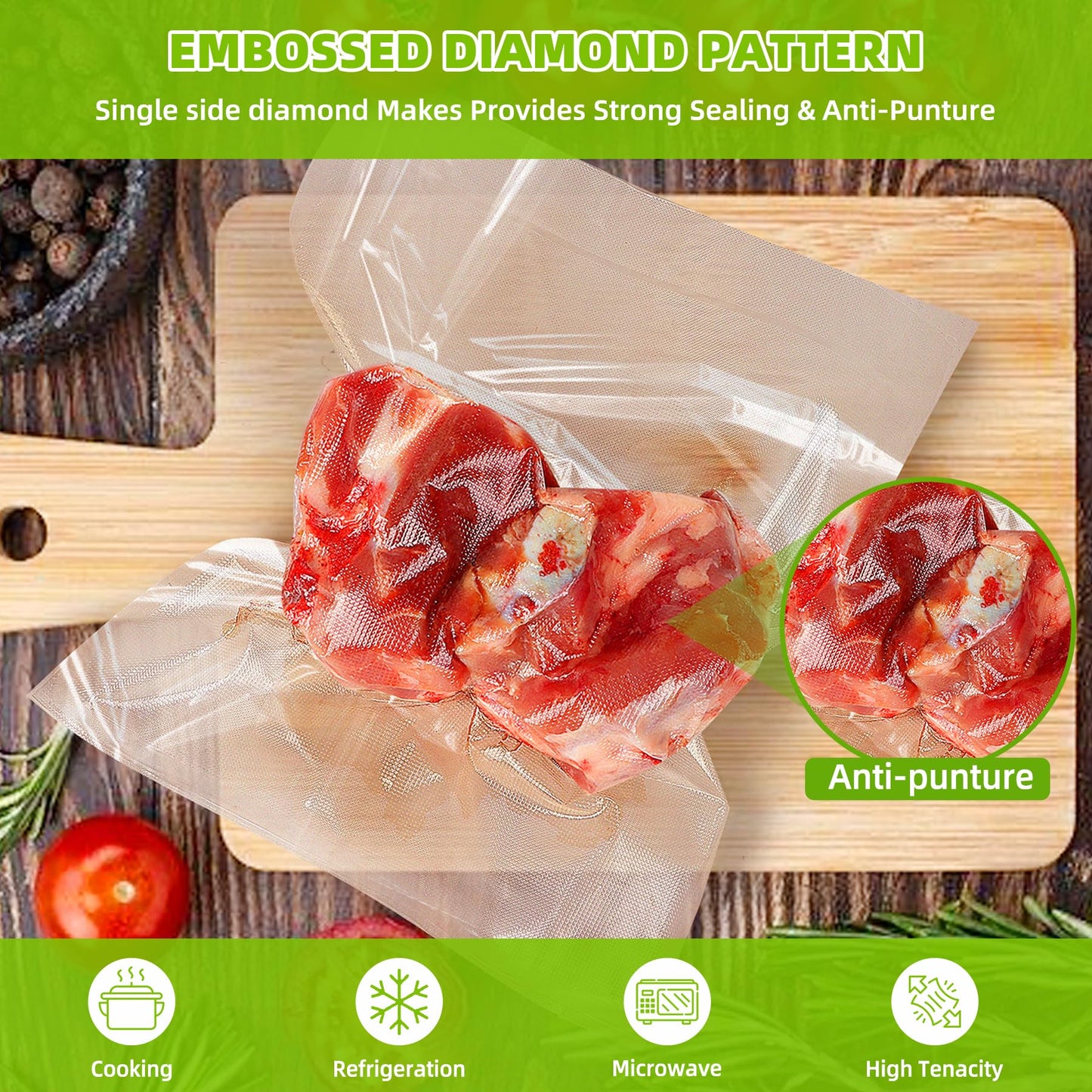 Vacuum Sealer Bags for Food Storage,Anti-Puncture 150Pack Gallon 11"x 16",8"x 12" & 6"x 10" Precut Food Vacuum Seal Saver Bags for Sous Vide,Meal Prep,Microwave,Commercial Heavy Duty Embossed,BPA-Free
