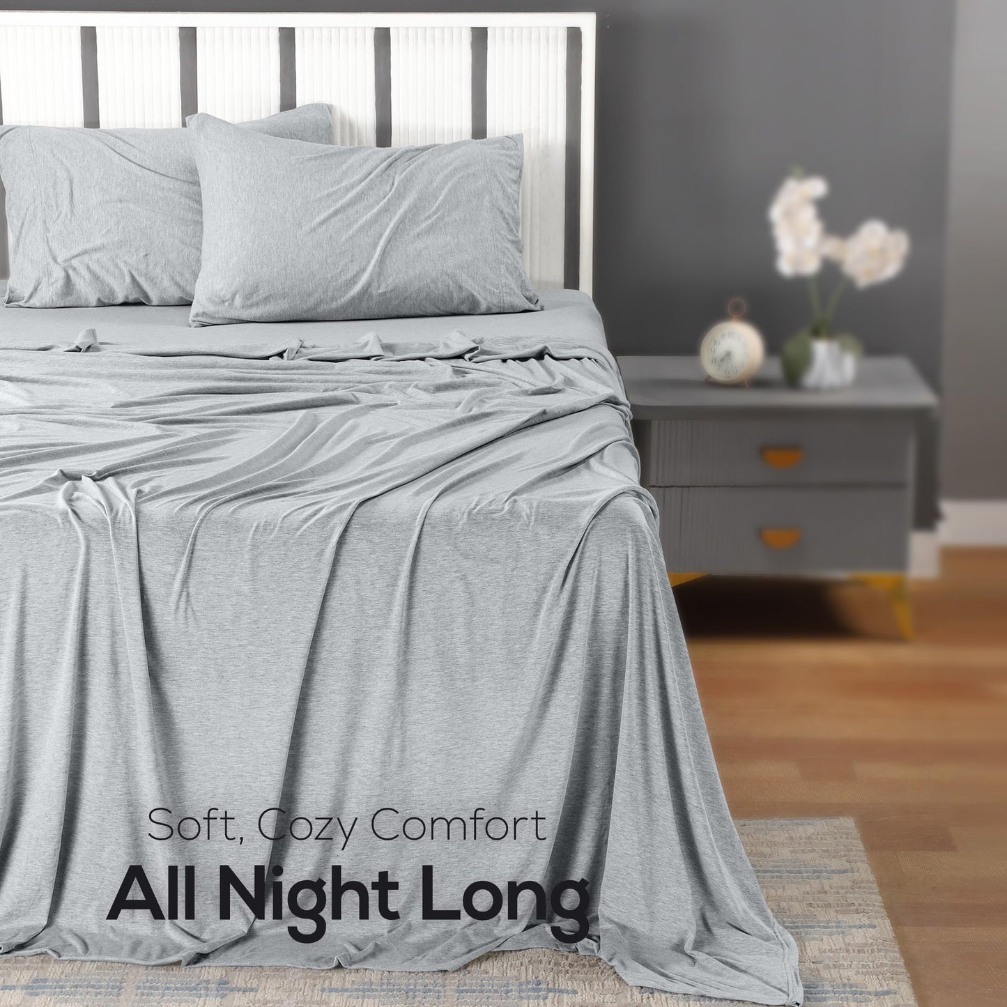 Utopia Bedding King Sheet Set - Jersey Knit Sheets 4 Piece – Cotton – Soft T-Shirt Stretchy Sheets (Heather Light Grey)