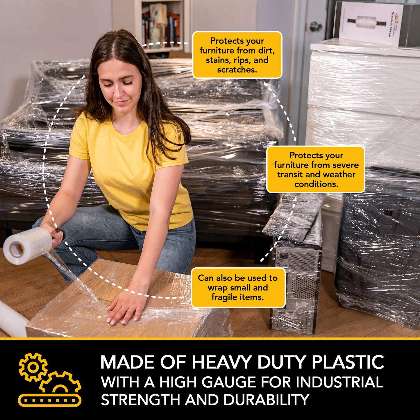 Modern Innovations 15 Inch Clear Stretch Wrap Roll with Handles (2 Rolls-2000 Feet) Heavy Duty Shrink Wrap for Moving, Packing Supplies for Wrapping Furniture, Industrial Plastic Pallet Cling