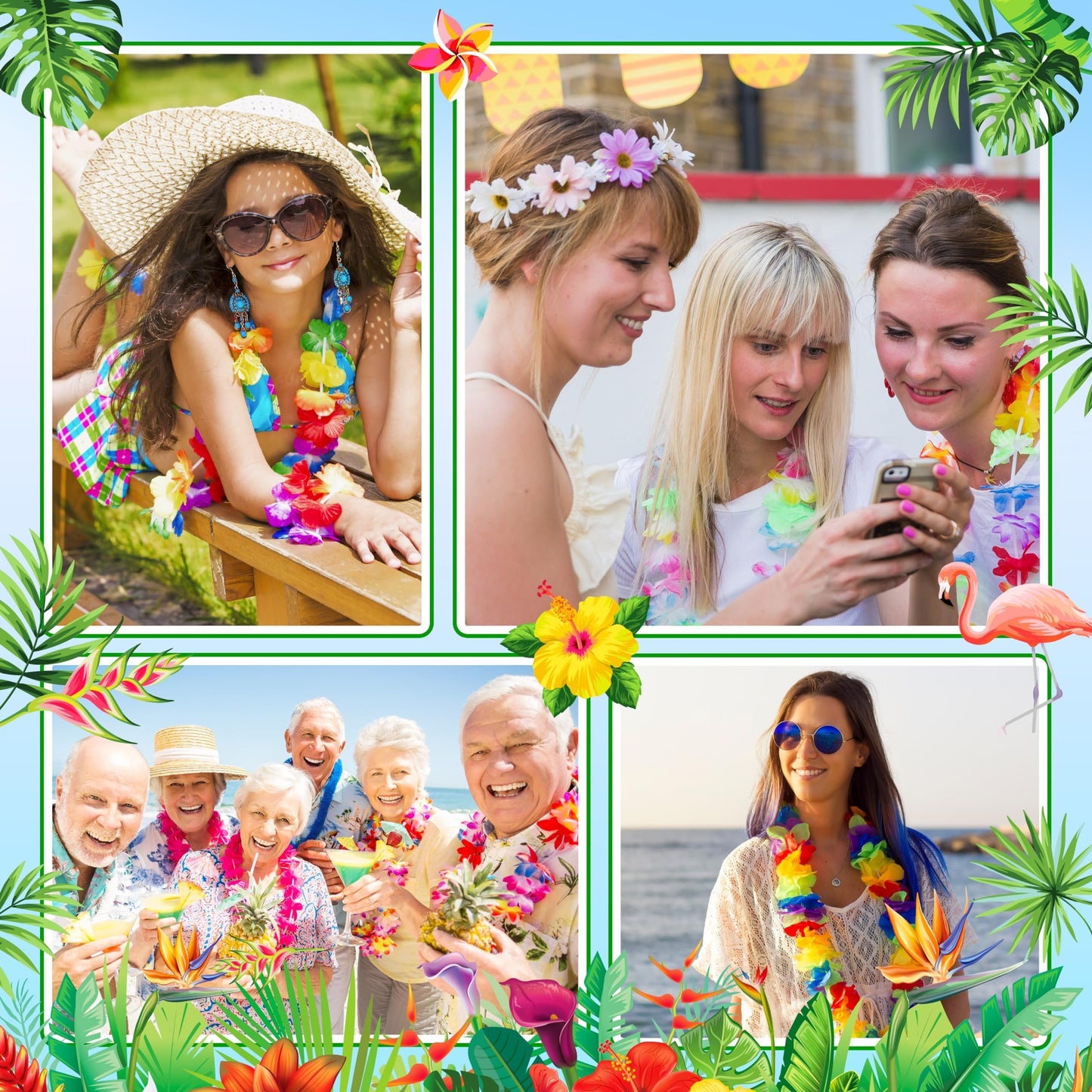 AMAZING TIME 150 Count Hawaiian Lei Bulk, Tropical Luau Hawaii Theme Silk Flower Lei, Party Favors for Beach Holiday Wedding Birthday Party, Aloha Summer Party Decorations