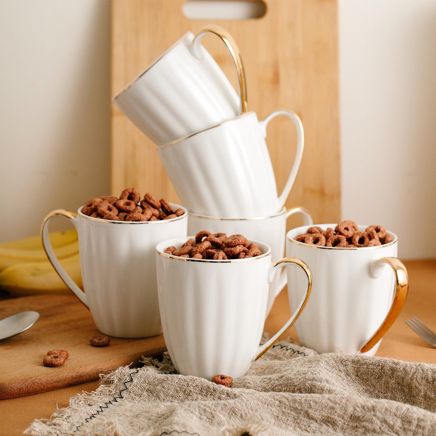 BTaT- White Coffee Mugs with Gold Rim, Set of 12, 12oz, Porcelain Coffee Mugs for Coffee Mug Set
