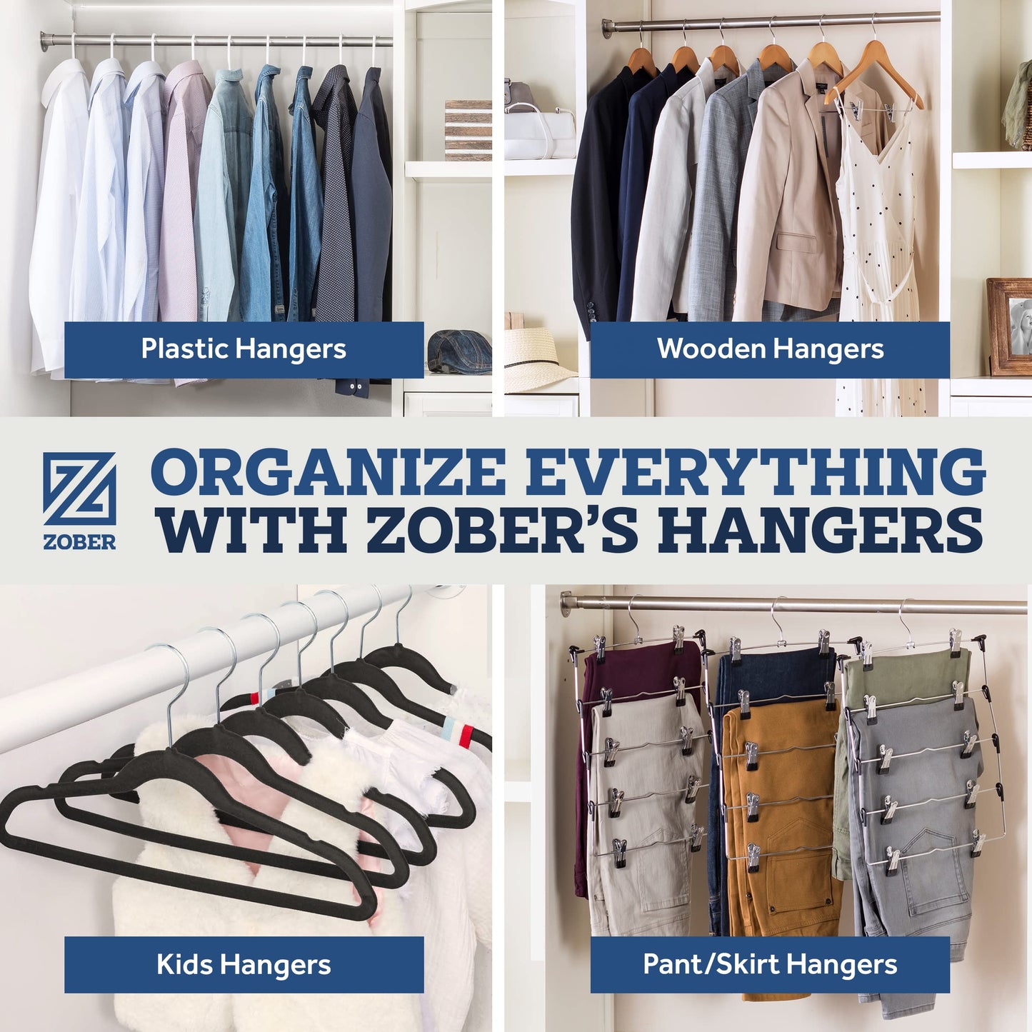 Zober Pants Hangers Non Slip - Open Ended Pants and Jean Hangers for Closet - Space Saving Clothes Hanger - Strong, Durable, Metal Pant Hangers (Black)