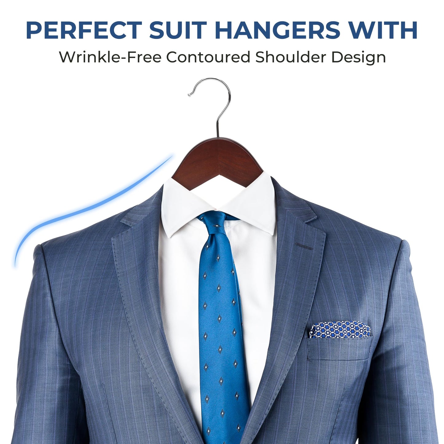 JS HANGER Wooden Coat Hangers, 20 Pack High Grade 17.5 Inch Wood Suit Hangers with Non Slip Pant Bar - Extra Smooth and Splinter Free Walnut Finish Wooden Suit Hangers for Closet Organization