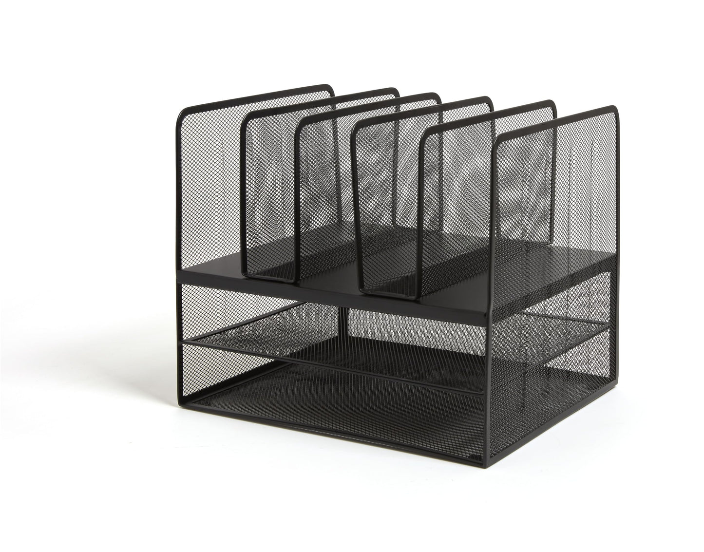 TRU RED Wire Mesh File Organizer, 7‑Compartment, Matte Black – Vertical Desktop Sorter for Files, Folders & Mail