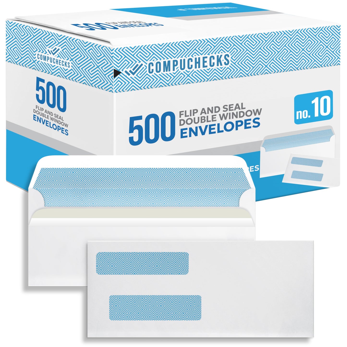 Compuchecks Double Window Envelopes #10- Flip and Seal Flap, Security Business Mailing Envelopes - Tamper Evident, Security Tint - 500 Count – For Invoices and Legal Documents