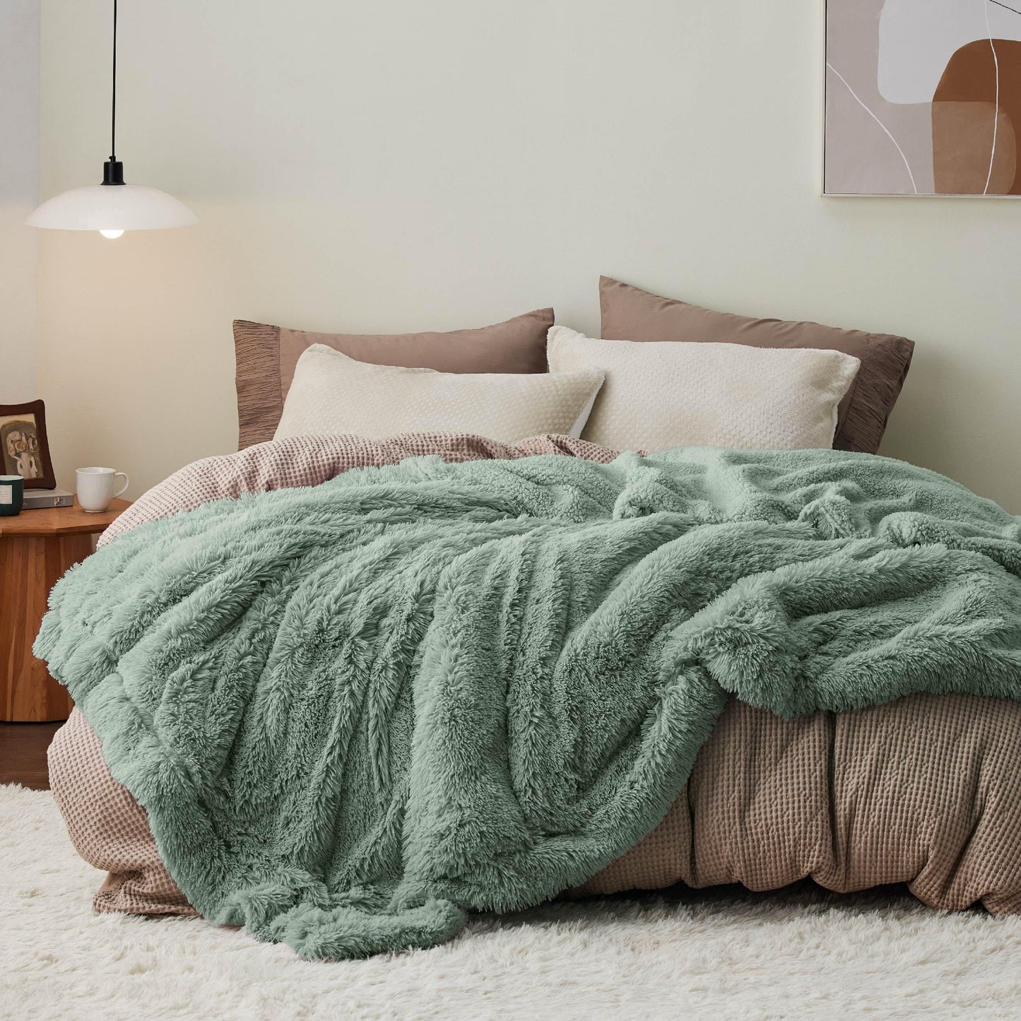Bedsure GentleSoft Fuzzy Sherpa Faux Fur Twin Blanket Sage Green Cozy Gifts for Women Men, Soft Fleece Plush Warm Minky Thick Blanket Twin Size for Bed, Dorm Essentials Sage Room Decor Gifts, 60x80