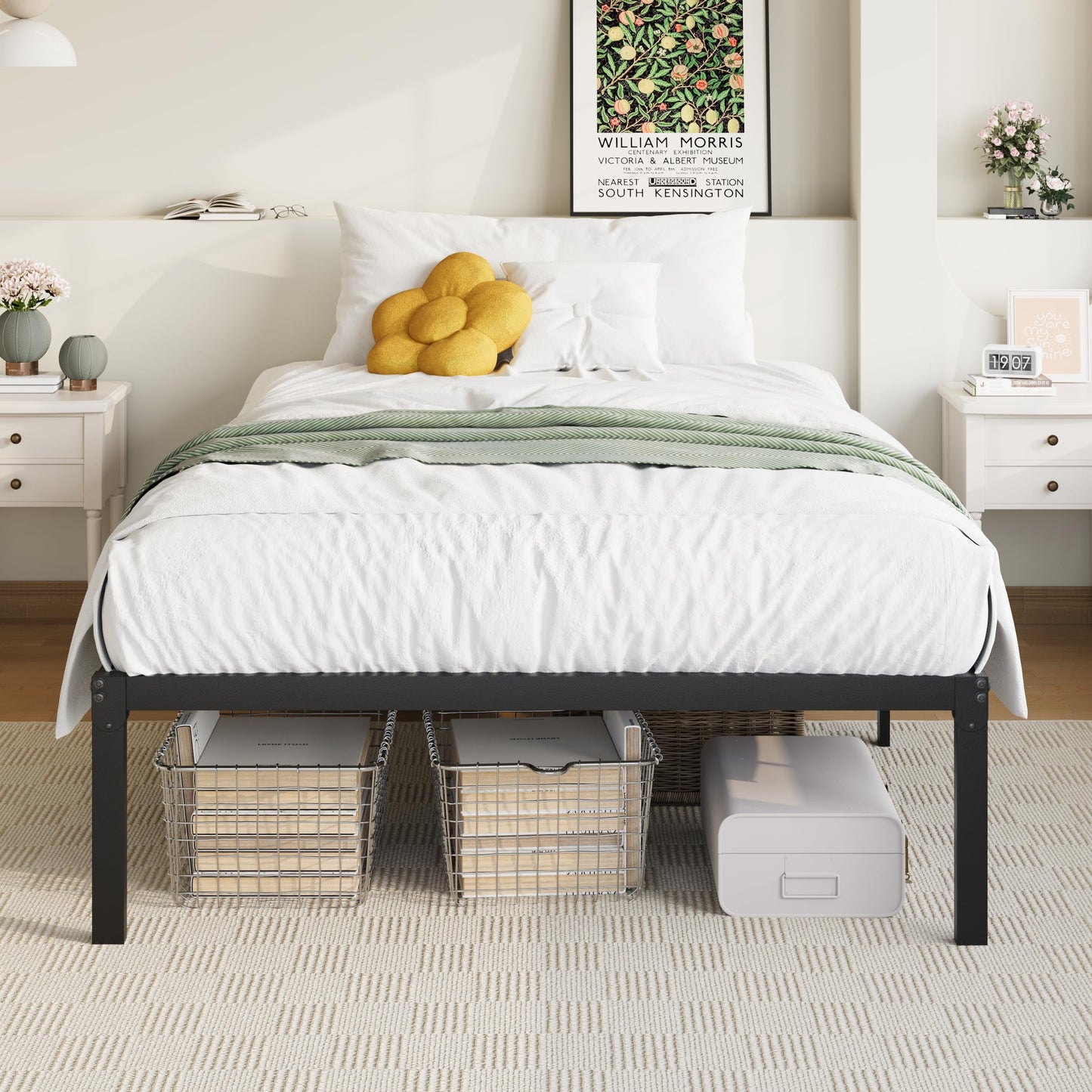 Allewie Twin Bed Frame, 14 inch Metal Platform Beds with Storage Space, No Box Spring Needed and Easy Assembly, Black