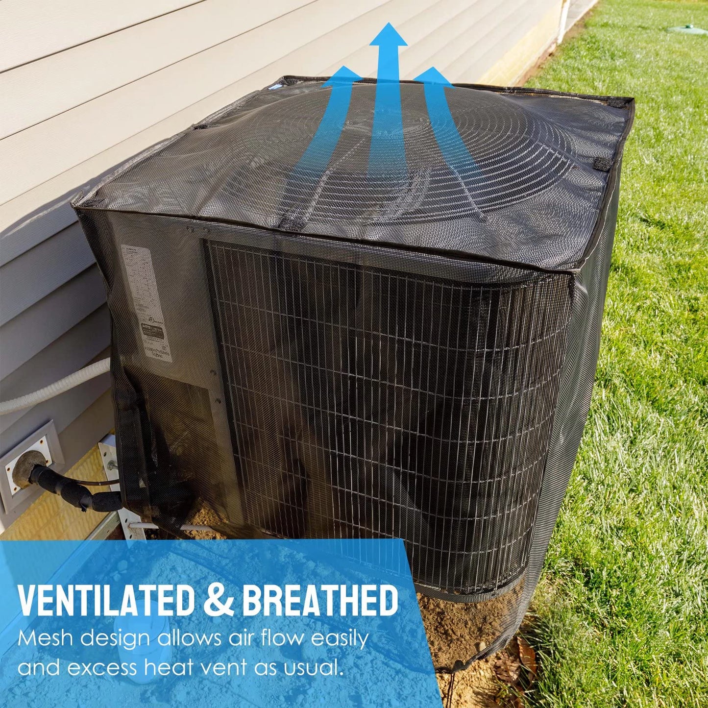Joiish Air Conditioner Cover for Outside Units, 32" x 32" x 36" Mesh Cover with 600D Detachable Waterproof Top, All Seasons Outdoor Central AC Protector Against Leaves, Weeds, Cottonwood and Debris