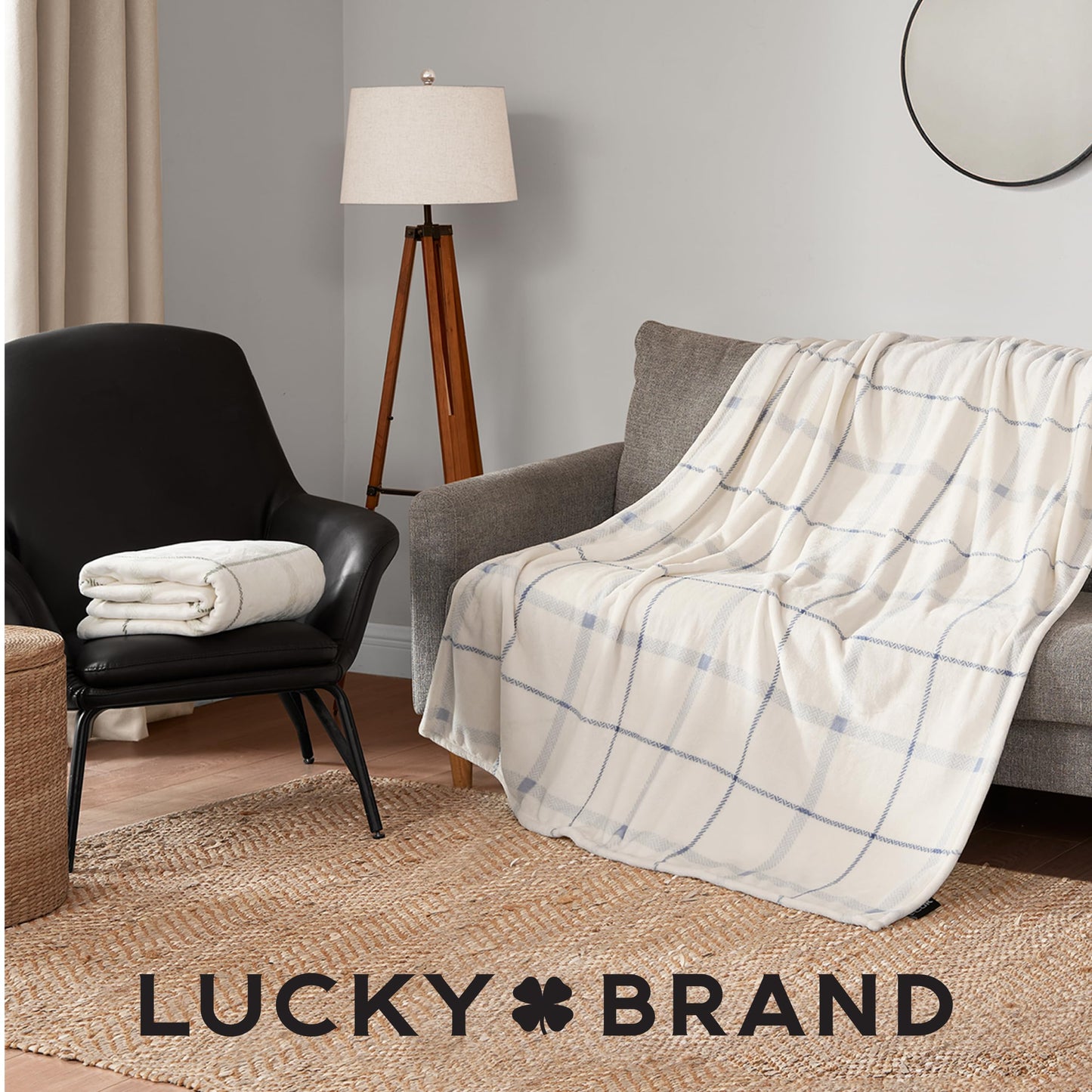 Lucky Brand Palmdale White with Light Blue Plaid 50"x70" Cozy Plush Blanket - Premium Microfiber Throw for Luxurious Comfort