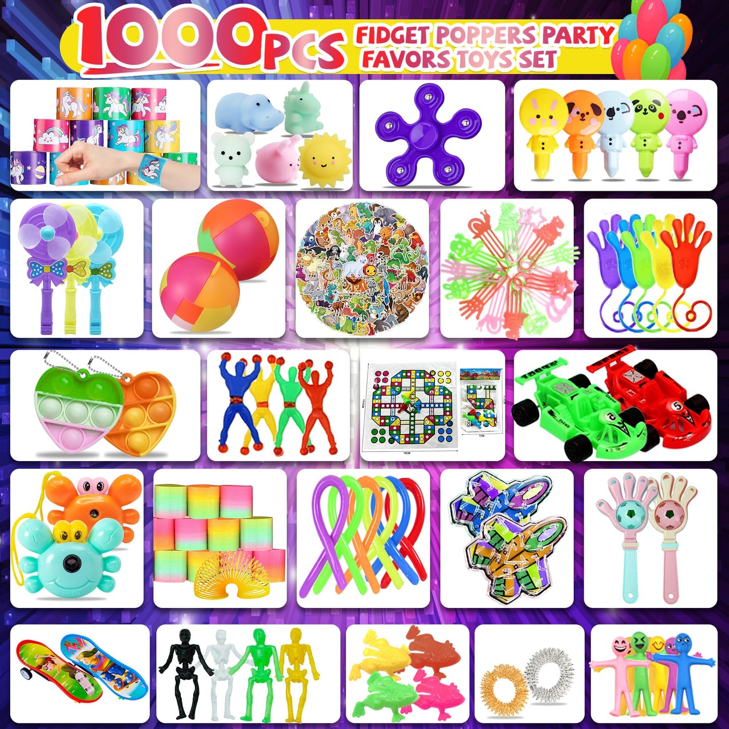 1000+ PCS Party Favors for Kids,Fidget Toys Pack,Valentines Stocking Stuffers, Birthday Gift, Treasure Box,Goodie Bag Stuffers, Carnival Prizes, Toys Filler Sensory Toy for Classrooom