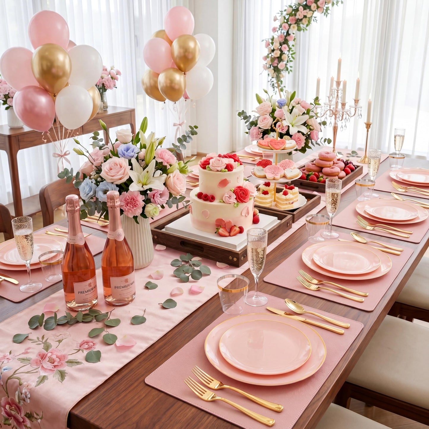 NOCCUR 350PCS Pink Plates Disposable - Pink Gold Plastic Dinnerware Set for 50 Guests Include 100 Dinner/Dessert Plates,150 Cutlery,50 Cups&50 Napkins - Ideal for Party/Wedding/Mother's Day