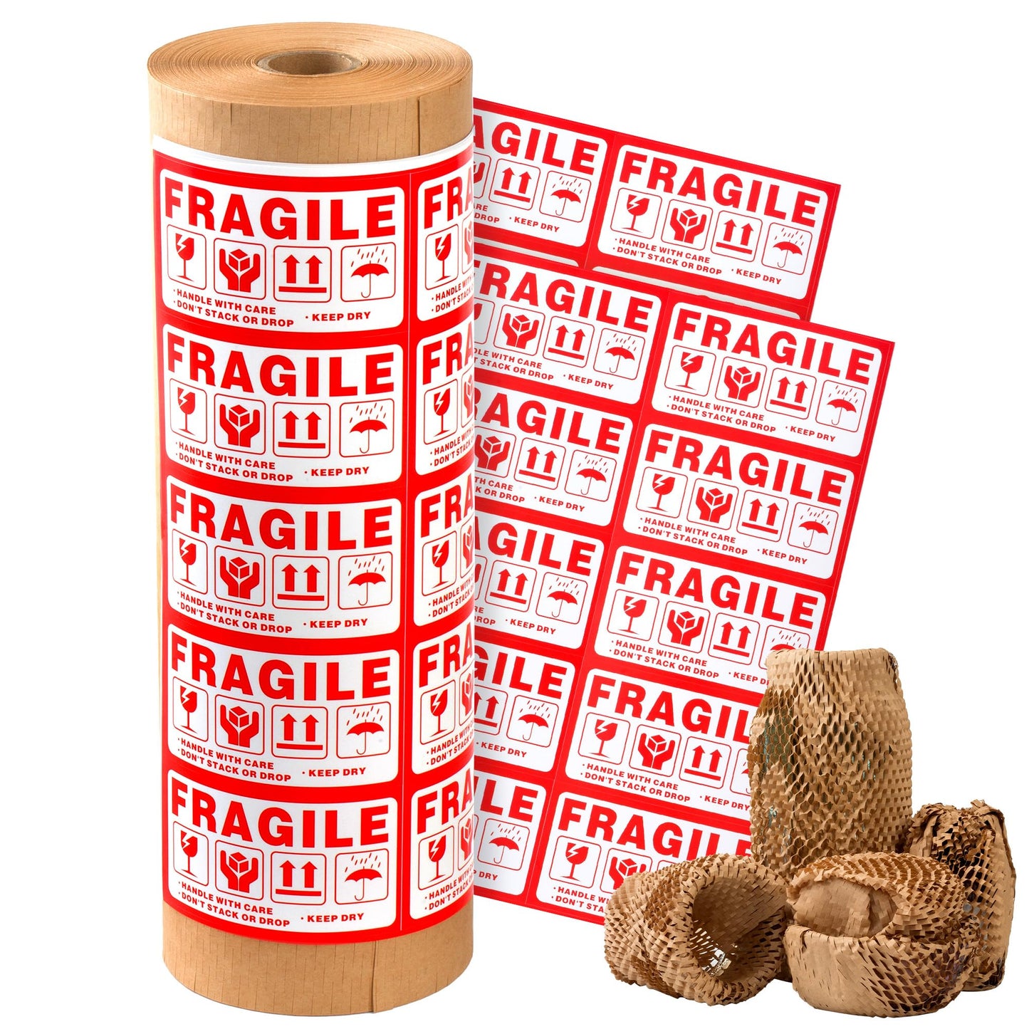 Honeycomb Packing Paper 15" Width X 400 FT for Moving Glass Dishes Recyclable Wrapping Paper Bubble Wrap Packing Material for Shipping Fragile Items Shipping Filler with 20 Fragile Stickers