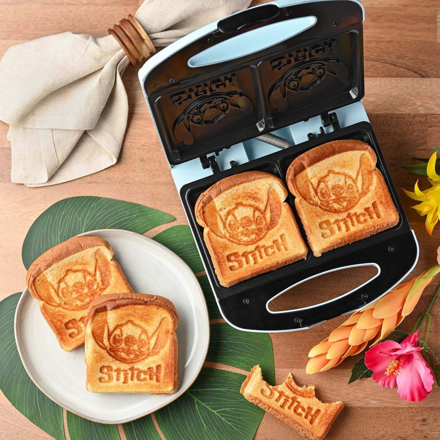 Select Brands Disney Lilo & Stitch Grilled Cheese Sandwich Maker - Kitchen Appliances - Ceramic Nonstick Cooking Plates - Panini Press - Imprints Stitch Image - Dual Sandwich Machine