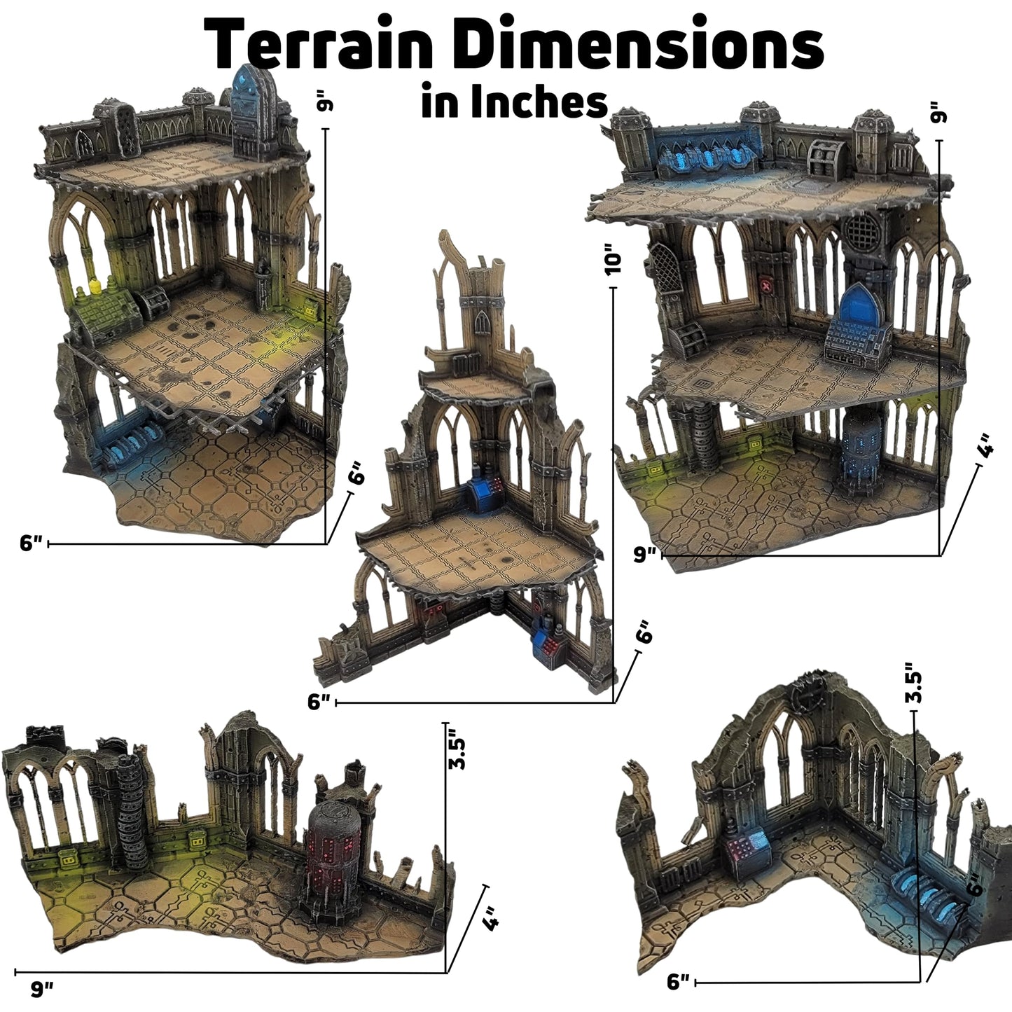 10th Edition 40k Tournament Terrain Set, 3dPrinted Wargame Terrain 28mm Scale Buildings in Ruins, Imperialis Sci fi Gothic Wargaming Scenery