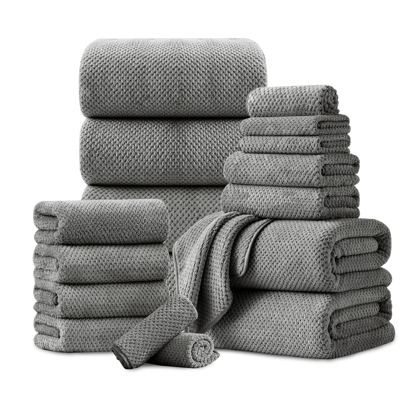 18 Piece Microfiber Bath Towels Set - 6 Bath Sheets,6 Hand Towels And 6 Washcloths,Soft Family Towels,Highly Absorbent Bathroom Towel,Quick Dry Shower Towel Luxury Towels For Hotel Spa Dorm-Dark Gray