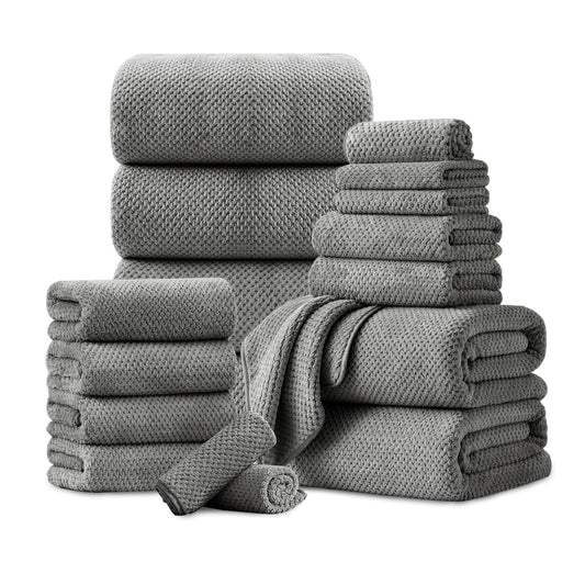 18 Piece Microfiber Bath Towels Set - 6 Bath Sheets,6 Hand Towels And 6 Washcloths,Soft Family Towels,Highly Absorbent Bathroom Towel,Quick Dry Shower Towel Luxury Towels For Hotel Spa Dorm-Dark Gray